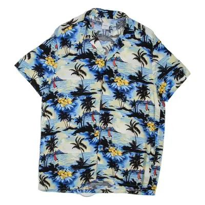 TERRANOVA Mens Hawaiian Shirt Blue Floral L