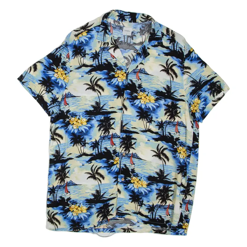 TERRANOVA Mens Hawaiian Shirt Blue Floral L