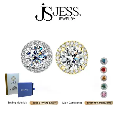 ă#302ăVintage Round Halo Stud Earrings, VVS Synthetic Moissanite Stone, Friction Back, Dainty Solid 925 Sterling Silver E...