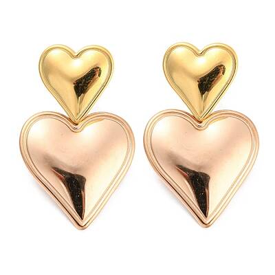 304 Stainless Steel Double Heart Dangle Stud Earrings for Women