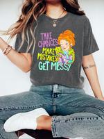 Women's Cartoon Figure & Letter Print Round Neck Tee, Trendy Casual Drop Shoulder Short Sleeve T-shirt for Daily Wear, Ladies...