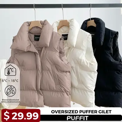 PUFFIT Women Warmer Oversized Puffer Gilet, Sleeveless Quilted Vest, Deep Pockets Adjustable Toggles Versatile Style Lightwe...