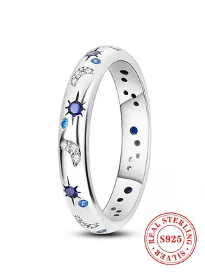 925 Sterling Silver Fashion Star & Moon Pattern Ring,  Valentine's Day Gifts, New Fashion Accessories for Women & Girls, Casu...