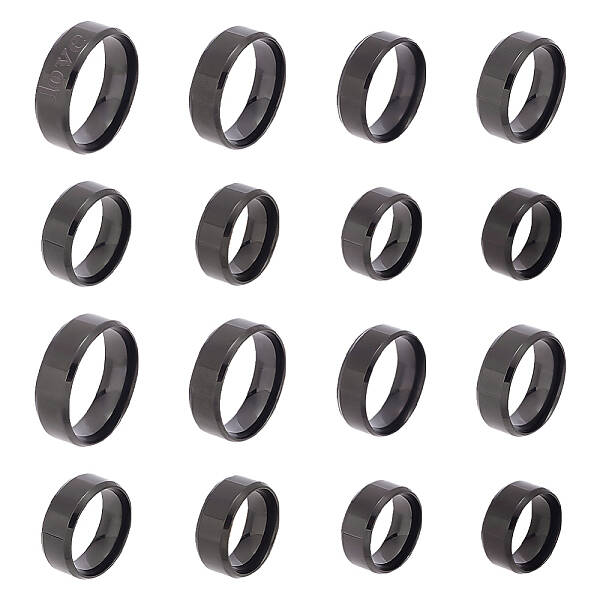16Pcs 8 Size Stainless Steel Simple Plain Band Rings Set for Women