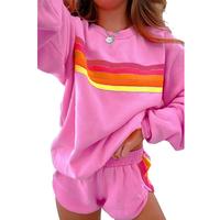 Znacicc Women's Striped Accent Pullover and Shorts Two Piece Casual Set for Comfortable Daily Wear - Clothing, Lounge wear
