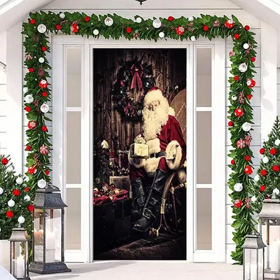 Deep Color Santa Claus Chair Christmas Door Cover - Aperturee