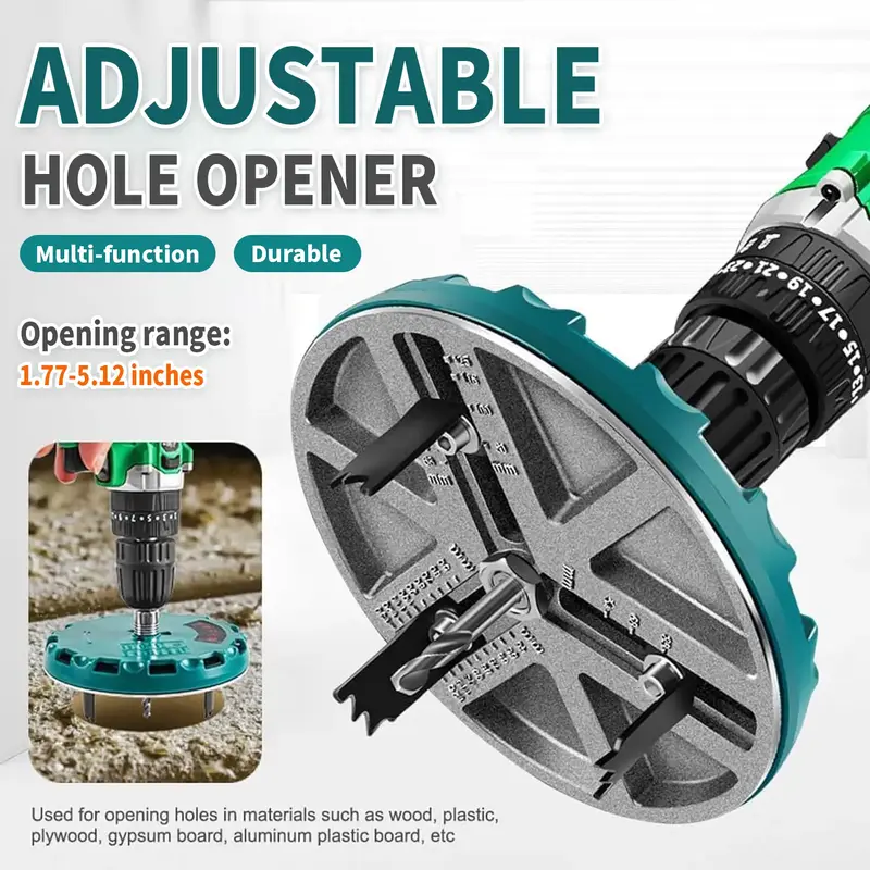 Adjustable Hole Opener with 6 Extra Replaceable Blades, Punch Range 1.77-5.12 inches, Woodworking  Punching Saw Tool