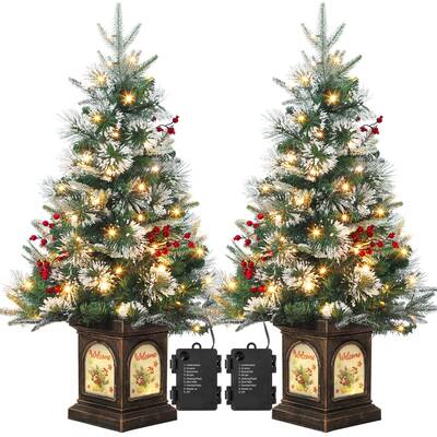 Garvee 3ft Mini Christmas Tree, Premium Snow Flocked Artificial Christmas Tree with 78 Warm White LED Lights, Pre Lit Xmas Pi...