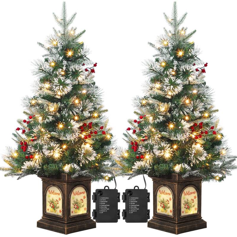Garvee 3ft Mini Christmas Tree, Premium Snow Flocked Artificial Christmas Tree with 78 Warm White LED Lights, Pre Lit Xmas Pi...
