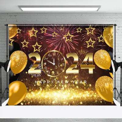 Aperturee Rose Gold Spark 2024 Balloon Star New Year Backdrop