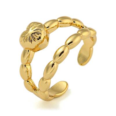 Heart Brass Double Layer Open Cuff Rings for Women