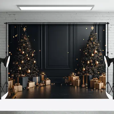 Vintage Black Wall Gift Xmas Tree Christmas Backdrop - Aperturee