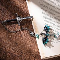 Fourth Wing Dragon Sword Bookmark & Holographic Sticker Set, 1 Set Vintage Metal Tassel Pendant, Reading Bookmark for Bookwor...