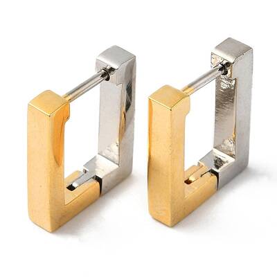 Two Tone Brass Rectangle Hoop Earrings