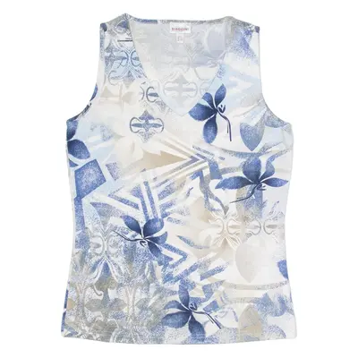 BIAGGINI Womens Blouse Vest Blue V-Neck Sleeveless Crazy Pattern L