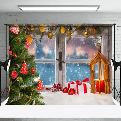 Aperturee Soft Carpet Blurry Window Scene Christmas Backdrop