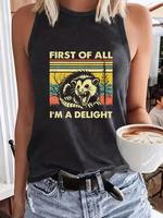 Women's Letter & Skull Print Round Neck Tank Top, Casual Sleeveless Top for Daily Wear, Ladies Clothes for All Seasons, Cloth...