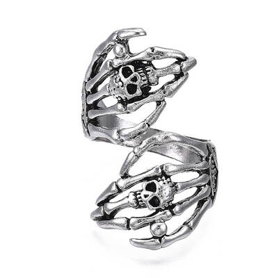 Gothic Punk Skull Hand Alloy Open Cuff Ring for Men Women