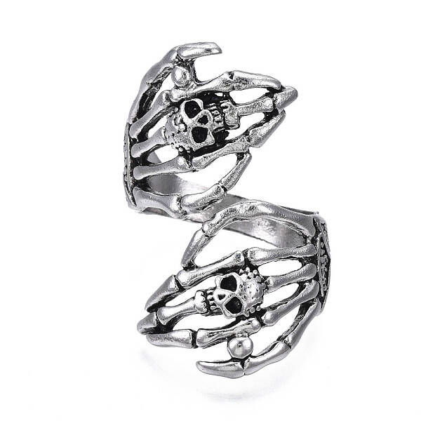 Gothic Punk Skull Hand Alloy Open Cuff Ring for Men Women