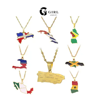 GGIRL Fashion World Map Pendant 18K Gold Plated Necklace National Flag Design Men Women Jewelry Neutral Gift Travel Enthusias...