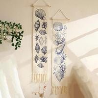 Ocean Shell Pattern Wall Hanging Tapestry, 1 Count Boho Style Wall Decor with Tassel, Wall Art Decor for Home Living Room Bed...