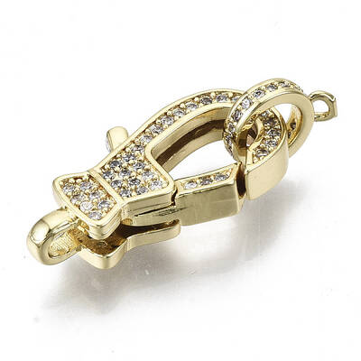 Brass Micro Pave Clear Cubic Zirconia Lobster Claw Clasps