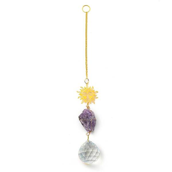 Wire Wrapped Nuggets Natural Amethyst Pendant Decorations