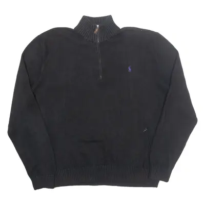 POLO RALPH LAUREN Mens Jumper Black 1/4 Zip Tight Knit XL