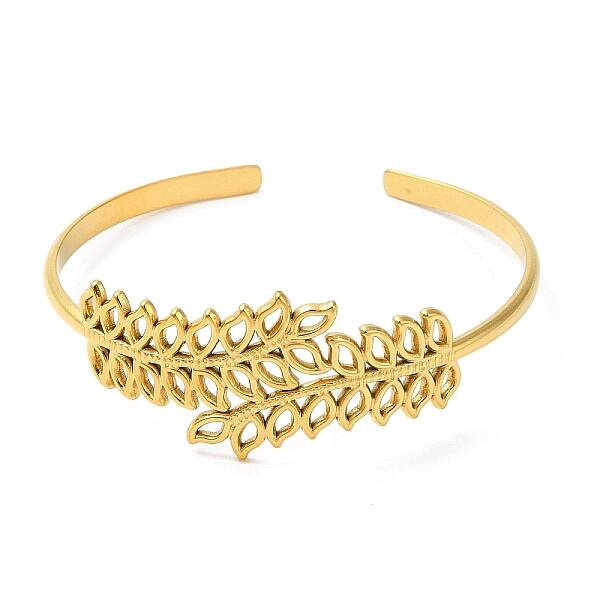 Ion Plating(IP) 304 Stainless Steel Leaf Open Cuff Bangles