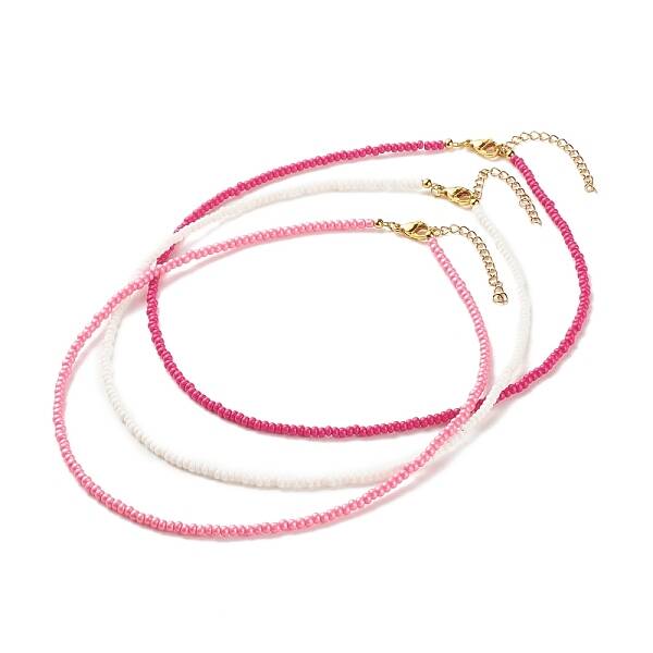 3Pcs Glass Seed Beaded Necklaces Set