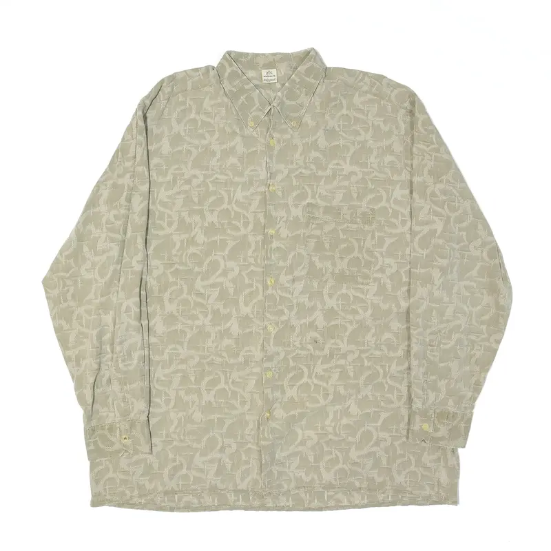 WALBUSCH Trelegant Shirt Beige 90s Crazy Pattern Long Sleeve Mens XL