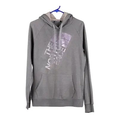 The North Face Spellout Hoodie - Large Grey Cotton Blend