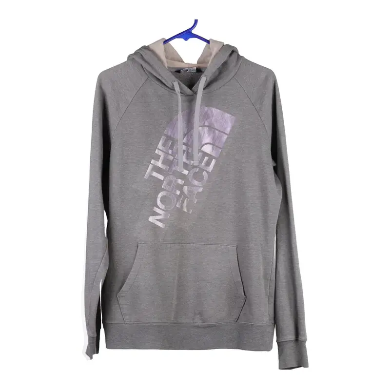 The North Face Spellout Hoodie - Large Grey Cotton Blend