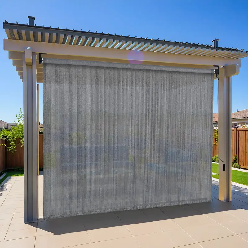 1pc Outdoor Roller Shade - HDPE Shade Cloth for Patio Pergola with Aluminum Tube and Cordless Wand Crank Operation - Perfect ...