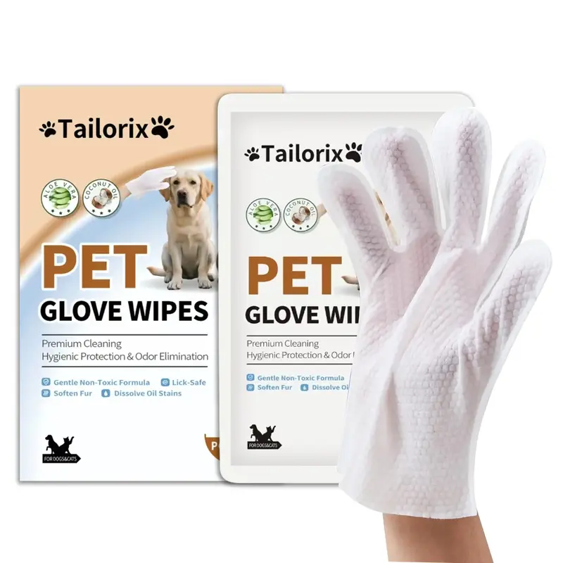 Tailorix  Pet  deodorizing Wipes  Pet Lover’s Gift-Pet Glove Wipes for Dogs & Cats Cat Bathing Dog Bathing Whitening Pet ha...