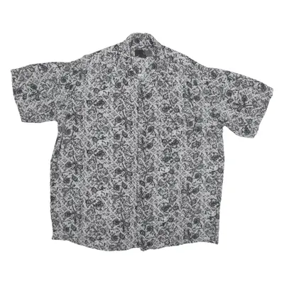 J. FERRAR Shirt Grey Viscose Crazy Pattern Short Sleeve Mens L