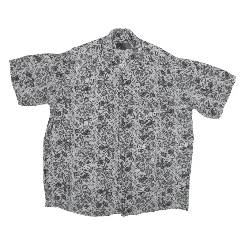 J. FERRAR Shirt Grey Viscose Crazy Pattern Short Sleeve Mens L