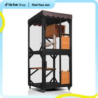 【Outdoorfun】Aivituvin-AIR7014 Wooden Cat Catio with Wheels| Scratching Post|Roof Tarp,Cat House,Outdoor Cat Enclosure,Cat...