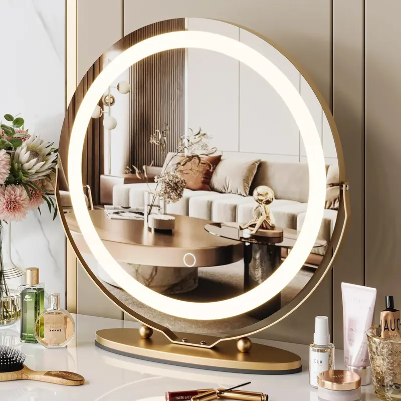 Garvee 19 Vanity Mirror with Led Lights, Large Round HD Makeup Mirror with Touch Control and 3 Color Lighting Modes, 360° ...