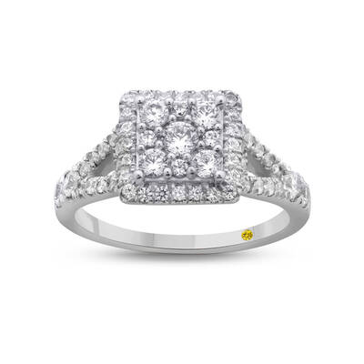 Princess Shaped Cluster Halo Lab Diamond Engagement Ring | 14K White Gold 1 CT. TW.