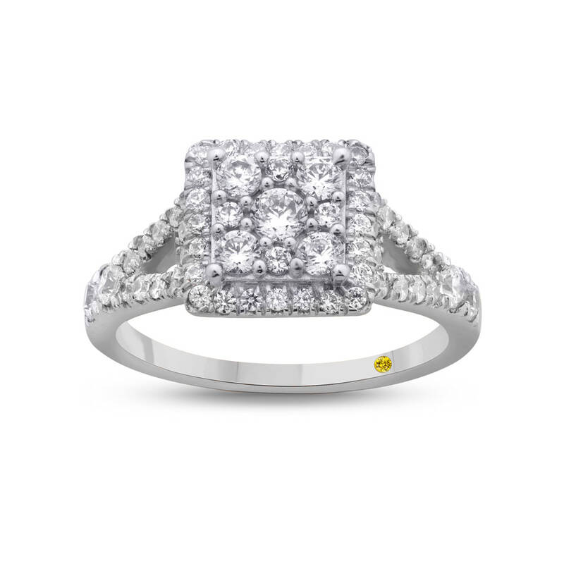 Princess Shaped Cluster Halo Lab Diamond Engagement Ring | 14K White Gold 1 CT. TW.