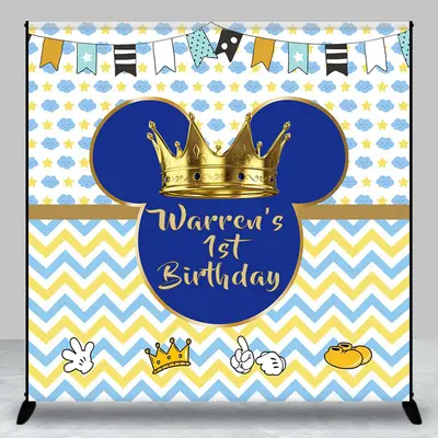Blue Crown Flag Clouds Custom 1st Birthday Backdrop - Aperturee