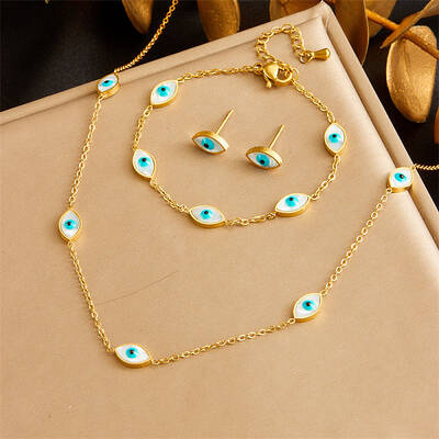 Stainless Steel & Natural Shell Chain Necklace & Bracelet & Stud Earring