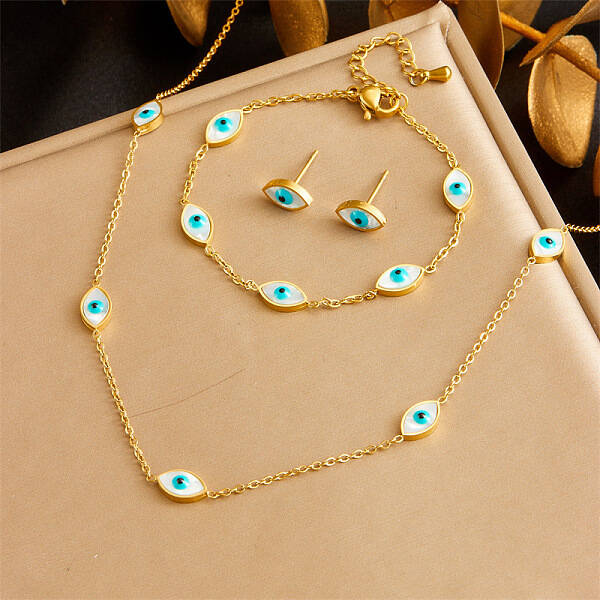 Stainless Steel & Natural Shell Chain Necklace & Bracelet & Stud Earring
