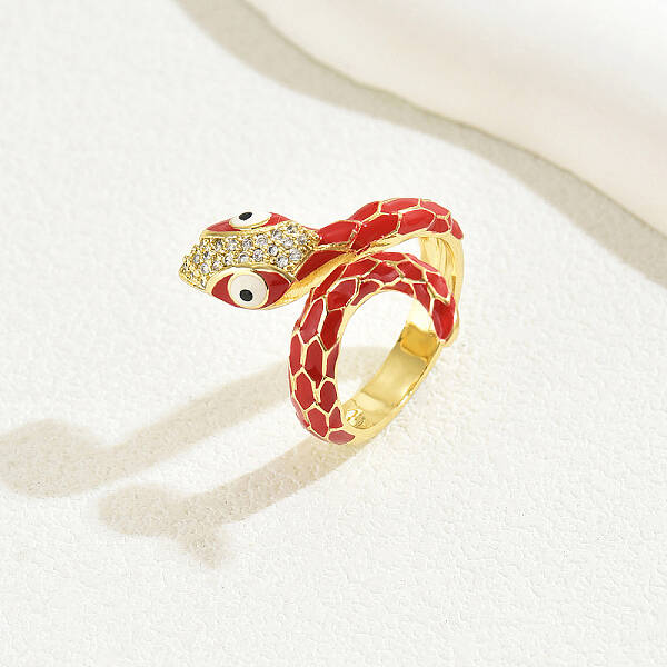 Vintage Brass Cubic Zirconia Snake Rings for Women