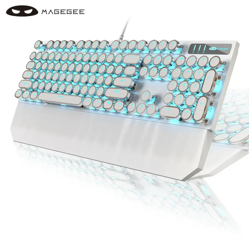 MageGee MK-STORM Typewriter Mechanical Gaming Computer Keyboard, 104 Keys Wired Retro Punk Round Keycaps with LED Backlit USB...