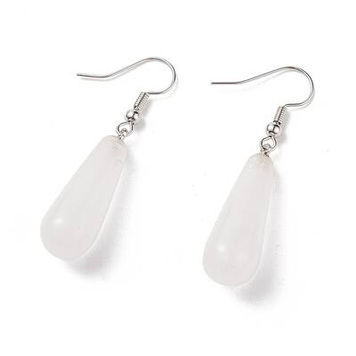 Teardrop Platinum Tone Brass Natural Crystal Dangle Earrings