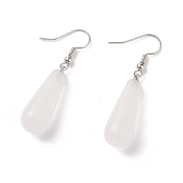 Teardrop Platinum Tone Brass Natural Crystal Dangle Earrings