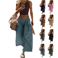 UANEO Women's Loose Wide Leg Track Pants Boho Sport Style Drawstring Pockets Elastic Waist Capri Hiking Parachute Pants