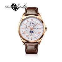 SilverMelody Sun Moon and Stars Business Leather Strap Men's Watch